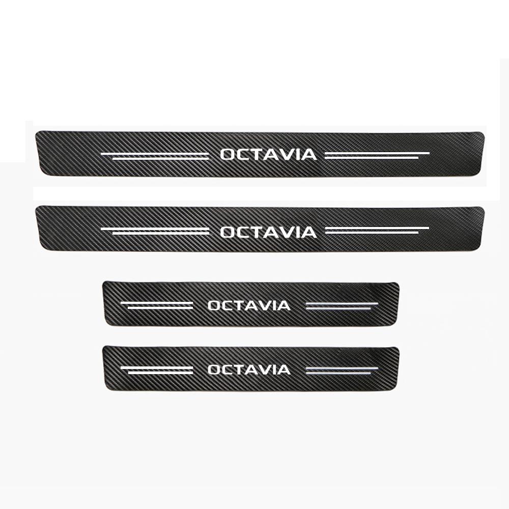 4Pcs Car Stickers Threshold Strip Carbon Fibre for SKODA OCTAVIA Auto Parts