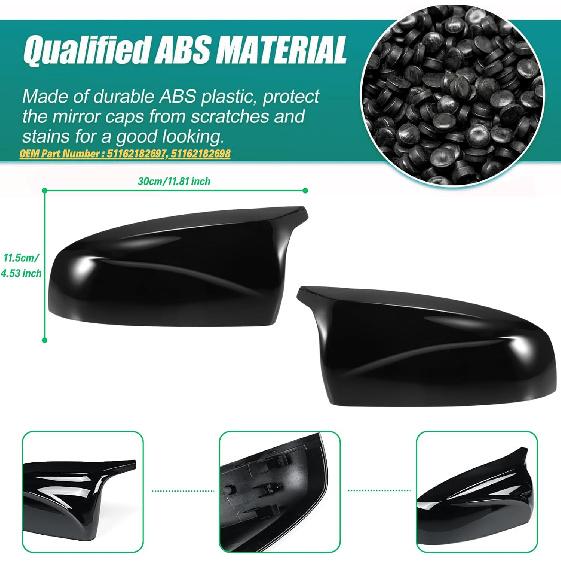 M Style Replacement Rear View Mirror Cap Cover for 2007-2013 BMW X5 E70 X6 E71 Exterior Accessories Tuning Parts, Glossy Black - 1 Pair (Left-Right)