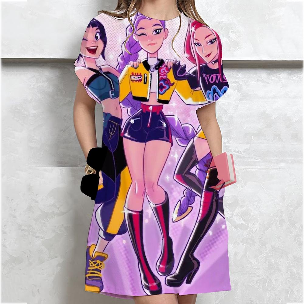 Abiti Casual Svasati Girocollo Stampa alla Moda