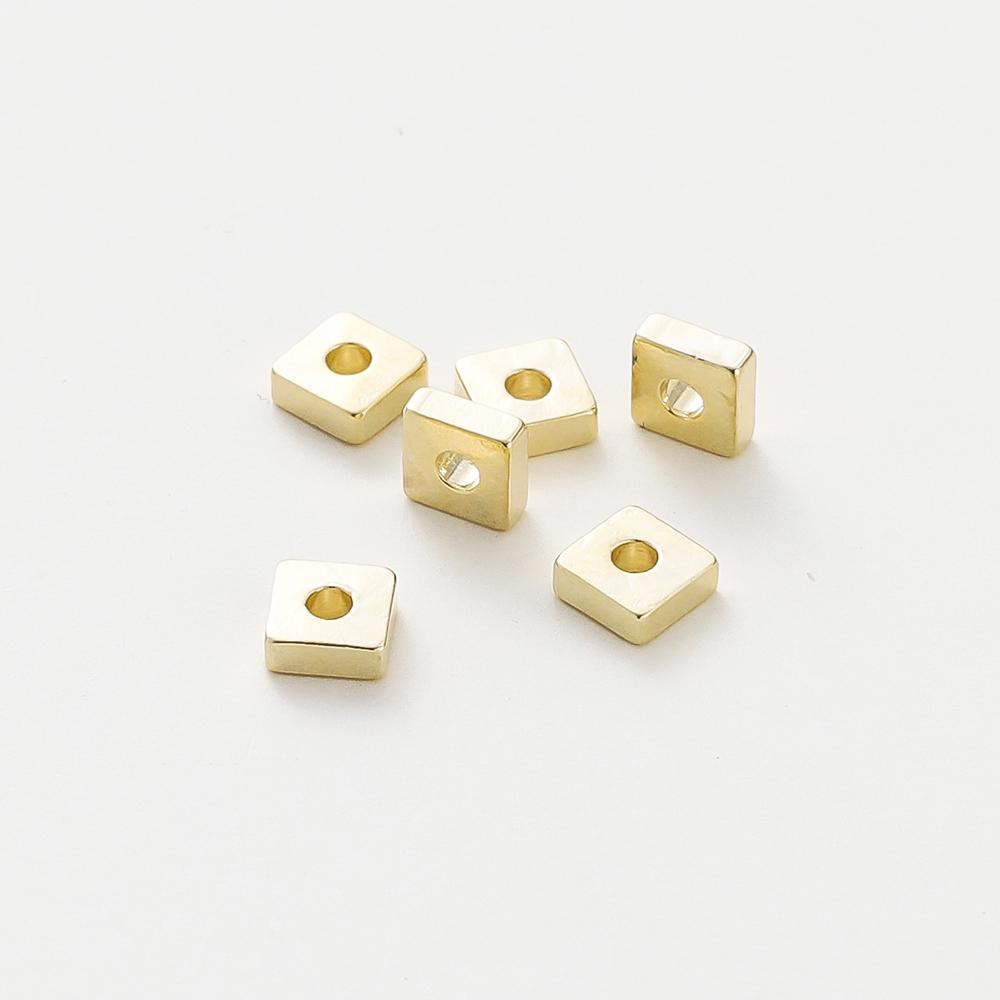 30-100pcs/lot 14K 18K Gold Silver Plated Square Flat Loose Spacer Beads Bracelet Decorate Beading For DIY Jewelry Crafts Finding