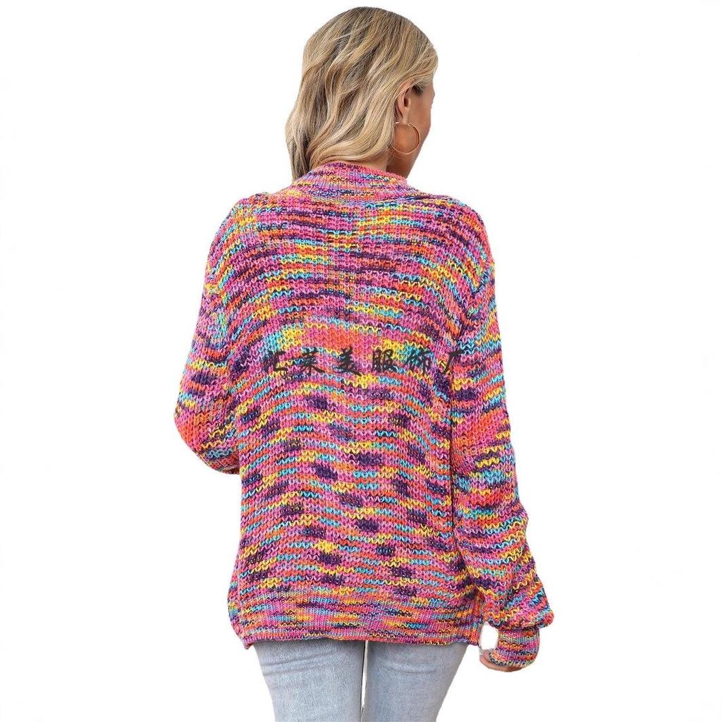 2026 Winter Tie-Dye Colorful Knit Cardigan Button-Up Sweater Plus Size Women's Fashion Knitwear