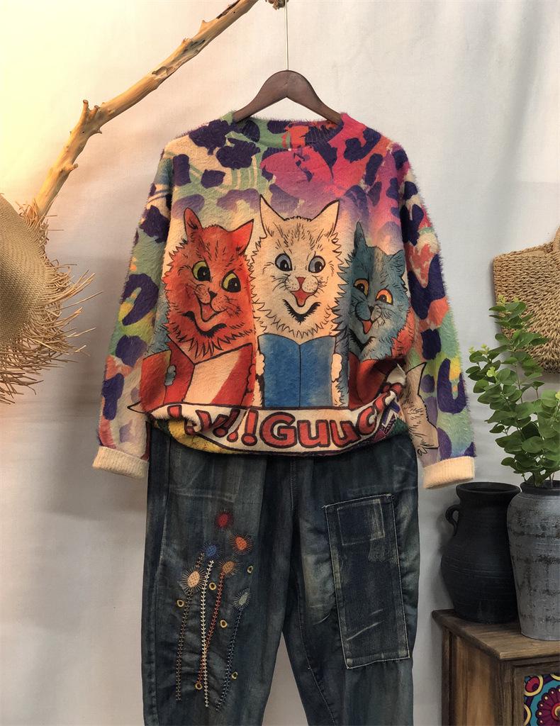Autumn Winter Knit Loose Casual Long Sleeve Sweater with New Print Pattern