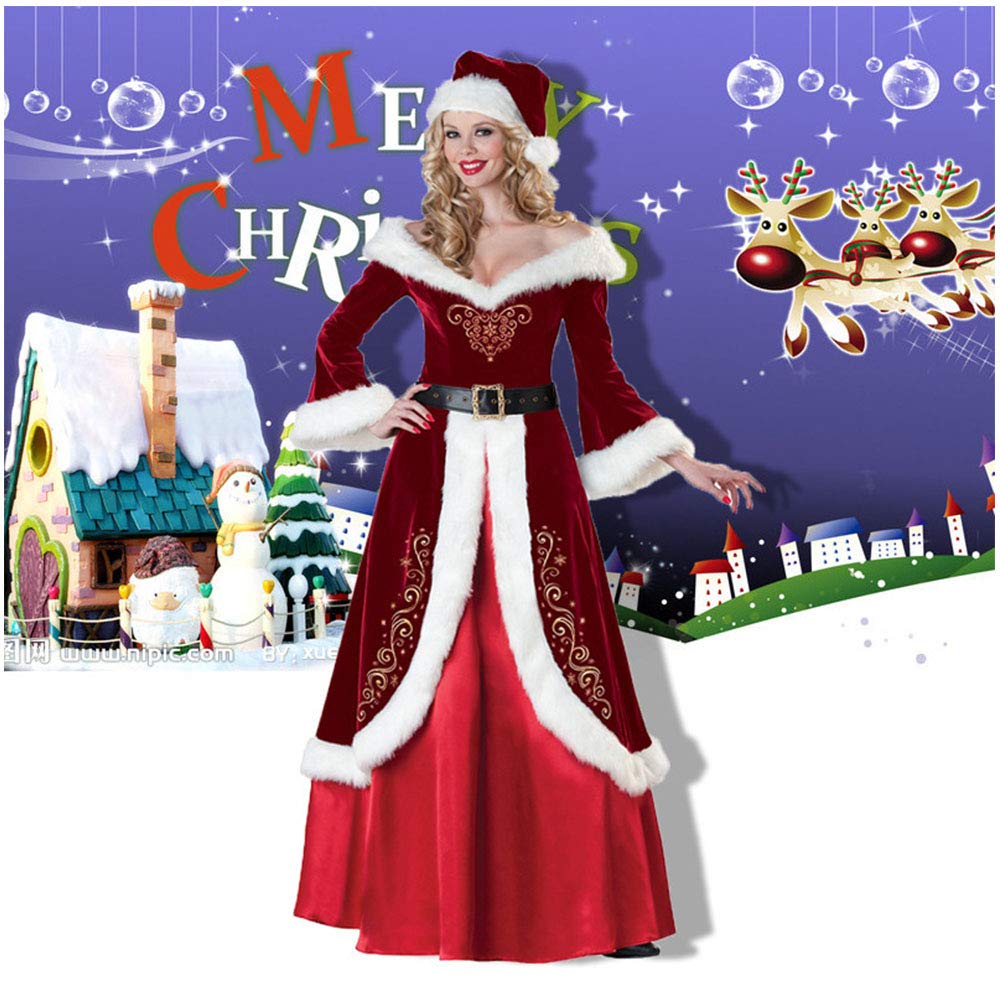 OSC Women's Santa Dress, Hat, Belt, Long Sleeve Dress, Long Skirt, Santa Claus Costume