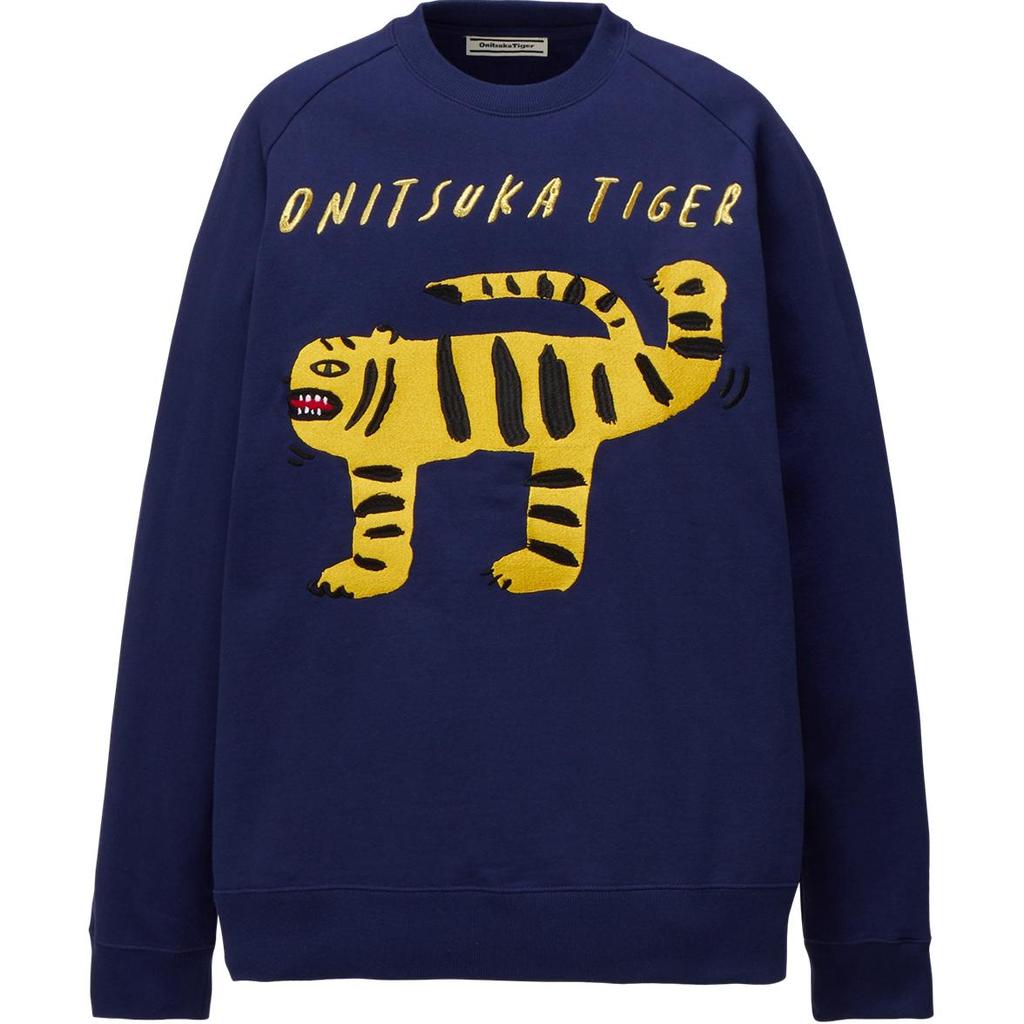 Onitsuka Tiger Letter Animal Pattern Loose Fit Round Neck Long Sleeve Sweatshirt Unisex sweatshirt Light-Navy-Blue 2183B410-400