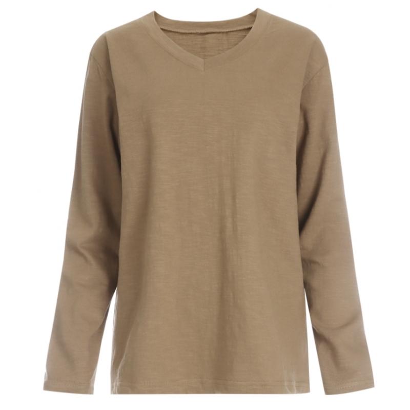 Shop Women Tail Plain V Neck Long sleeVe T shirT Dai Wsh 1056 Black