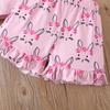 Girls' Easter Rabbit Puff Sleeve Summer Set with Cartoon Flowers