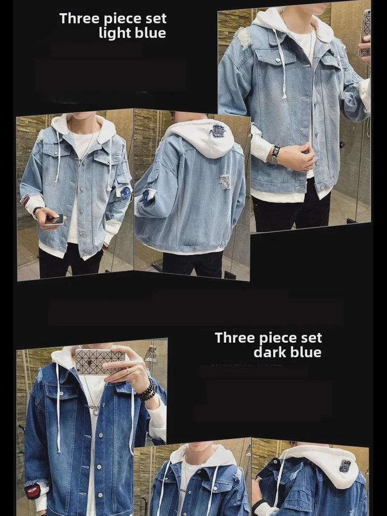 Zweiteiliger Denim-Anzug für Herren im Frühling: Stilvolles Set aus Jacke und Hose