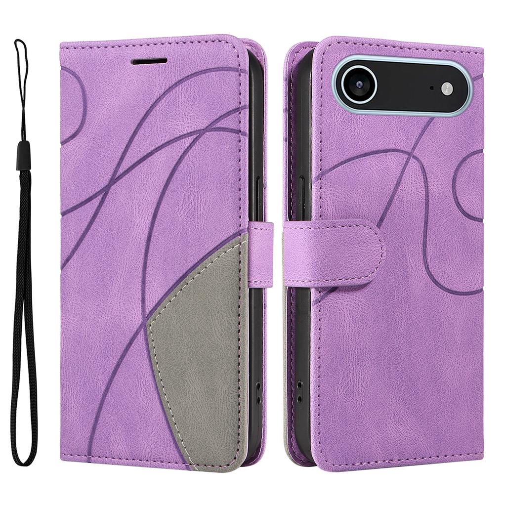 For iPhone 17 Air Leather Phone Case Stand Wallet with Bi-colour Splicing Design