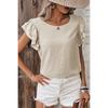 2026 Petal Sleeve Round Neck Short Sleeve T-shirt Fashion Women O Neck Summer Blouse Short Sleeve Elegant Solid Color Casual Ruffled Tops Ladies Shirt