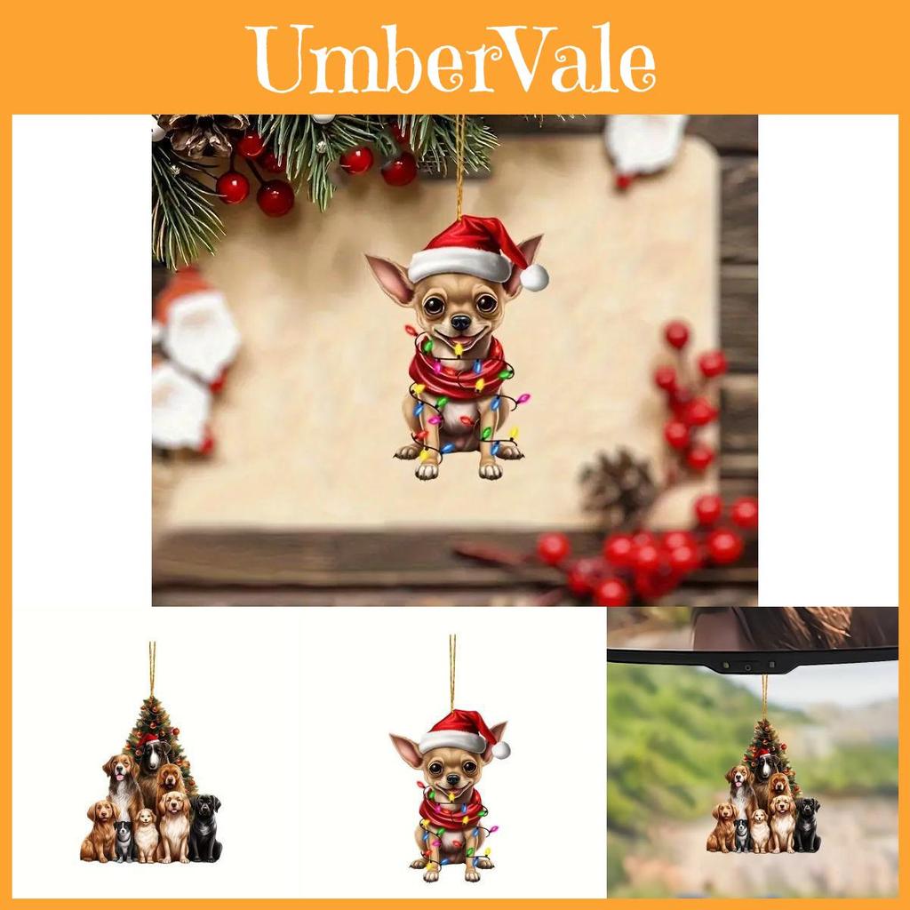 Lebendige Acryl Cartoon Weihnachts-Hunde Auto Hängedekoration Für Stilvolle Fahrzeugdeko