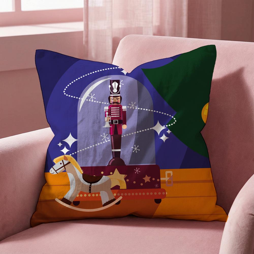 Nordic Nutcracker Soldier Toy Cushion Cover Multi-Scene Pillow Cover for Home & Car - Reversible, Soft & Durable for Daily Use