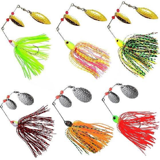 Spinner Baits Fishing Lures Kit, Hard Metal Buzz Bait Jigs Colorado Willow Leaf Spinnerbait Blades Swimbaits Fishing Tackle Spinner Bait for Bass