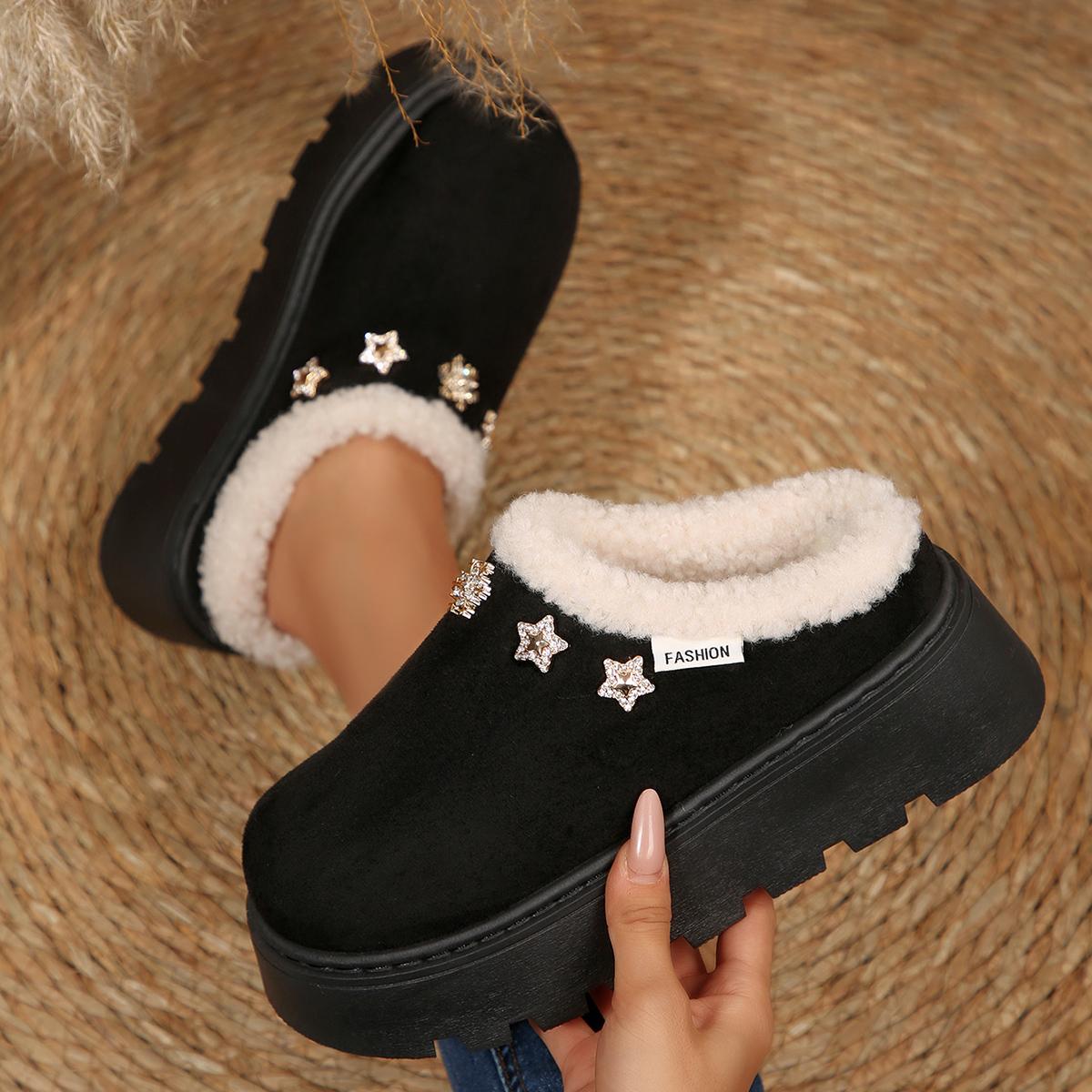 

Fashion Chunky Platform Wedge Heel Furry Casual Shoes Women 2025 Winter Warm Plush Mules Slippers Soft Thick Bottom Fur Outdoor Slippers 36-37 чёрный