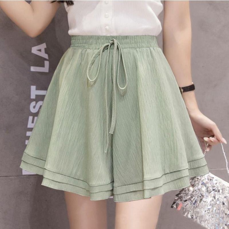 

Сплошной цвет, плиссированная шифоновая юбка, брюки, женские летние новые студенческие свободные широкие шорты с эластичной резинкой на талии M