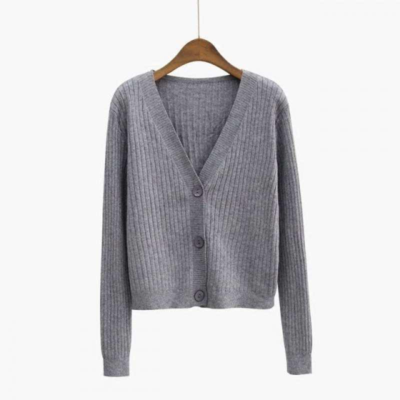 V-Neck Knitted Cardigan: Retro Hong Kong Style Sweater for Spring & Autumn, Long Sleeve Short Jacket for Women