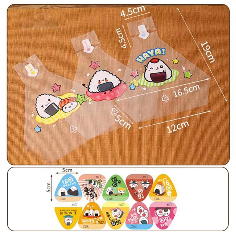 50 ks Kreslený pro trojúhelníkový obal na rýžovou kouli Nori Onigiri Sushi sáček se 2 formičkami na onigiri a 50 nálepkami Forma na výrobu sushi