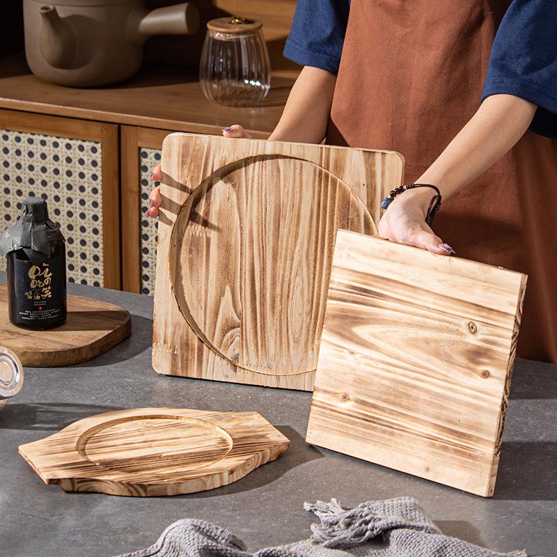 High-Temperature Resistant Fir Wood Heat Insulation Tray for Clay Pot Grilling