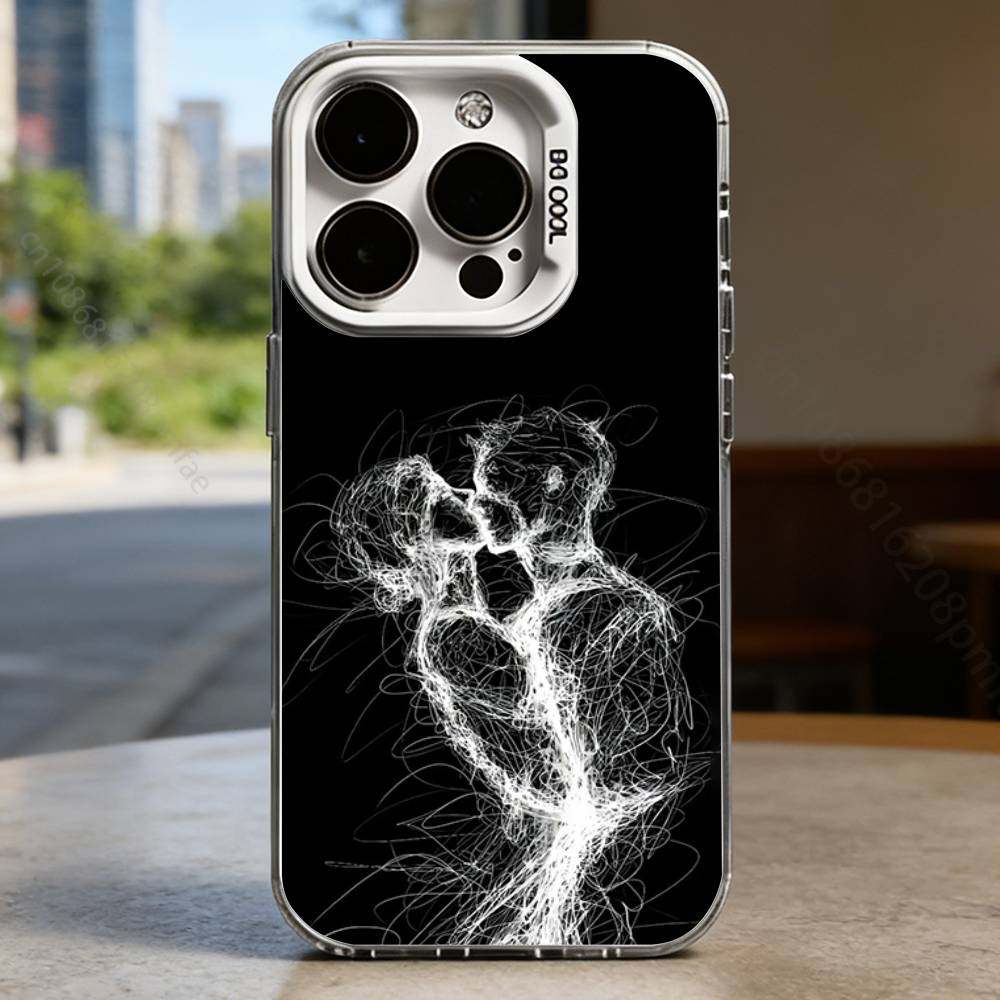 

Artistic Line Embrace Hard Phone Case for IPhone 16 15 14 13 12 11 Pro Max Plus16E X XR XS Max shockproof Full Cover iPhone13