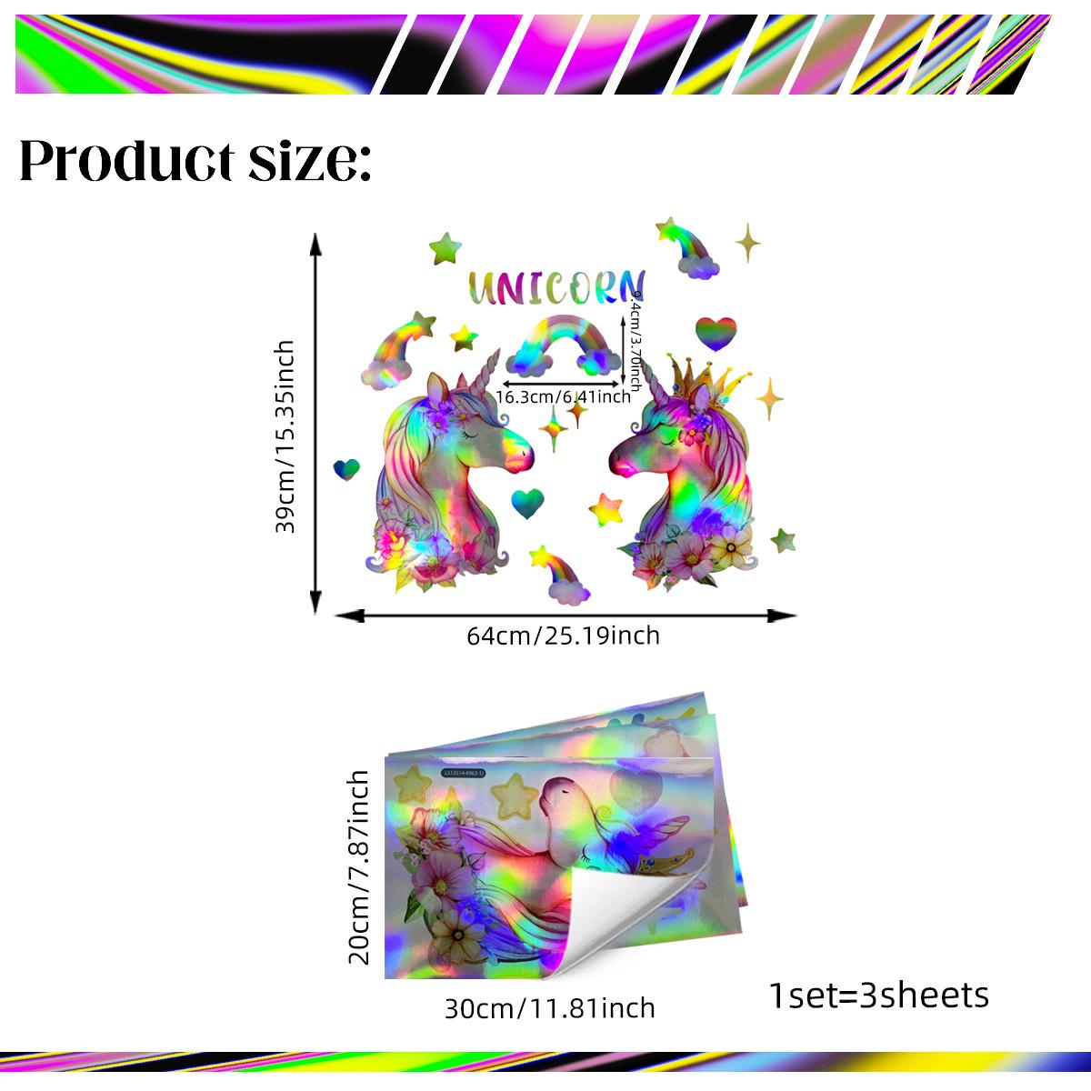

Ls13514 Laser Gradual Change Colorful Rainbow Unicorn Wall Sticker Viewing Angle Different Patterns And Colors