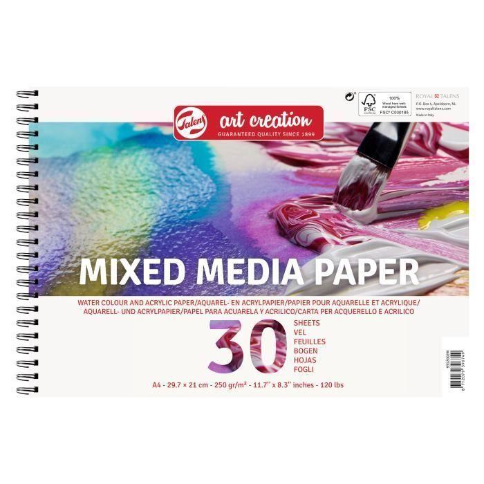 Papier multi-technique - TALENS - A4 - 250 g/m² - 30 feuilles - Idéal pour aquarelle et acrylique