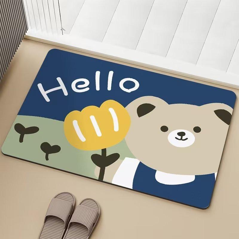 1pc Door Mat Cute Kawaii Bear Rabbit Printed for Home Living Room Decor Non-slip Floor Mat Cozy Carpet for Home Door Decoration