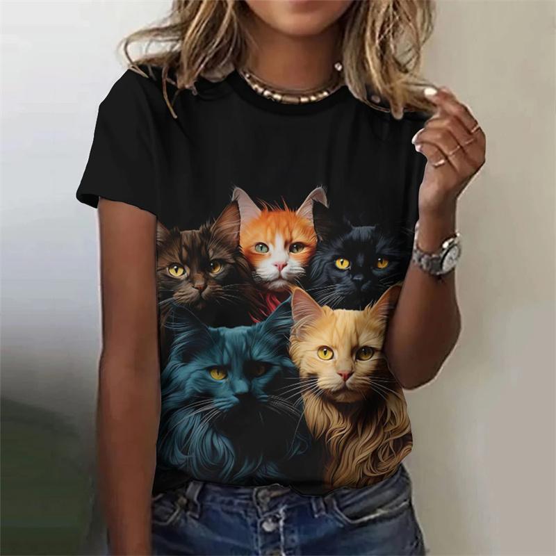

Кошки Животные Женщины Смешные 3D Printe Графики Футболки Летняя мода Короткие рукава Топы Street Slim Girl Футболка L