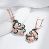 Green Natural Zircon Peacock Drop Earrings For Women  Rose Gold And Black Plating Vintage Animal Daily Punk Jewelry