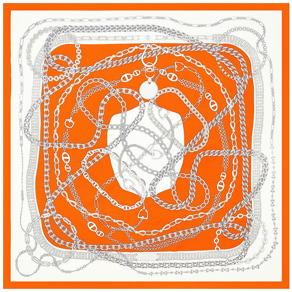 POBING Silk Scarf Women Large Shawls Chain Print Square Bandana Luxury NecKerchief Muslim Hijab Scarf Female Foulards 130CM