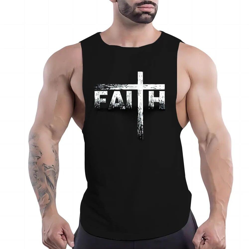 Four Seasons Adult Men'S Casual Sports Crew-Neck Vest Creative Alphabet 2d Print Simple Trend Breathable Sleeveless T-Shirt