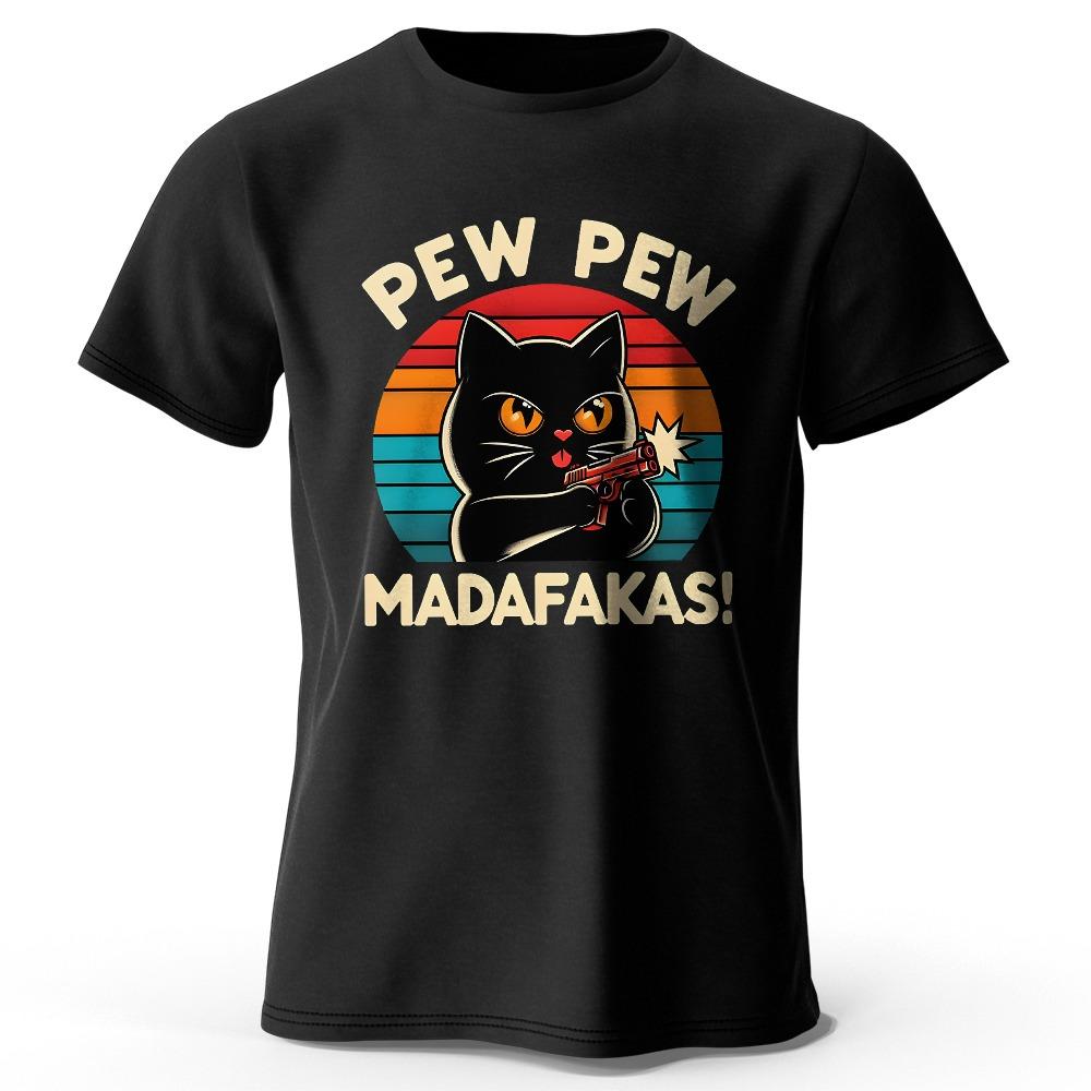 

Cute Hand-painted Cat Graffiti Printed T-shirt, Super Soft Round Neck Short-sleeved T-shirt for Men and Women M