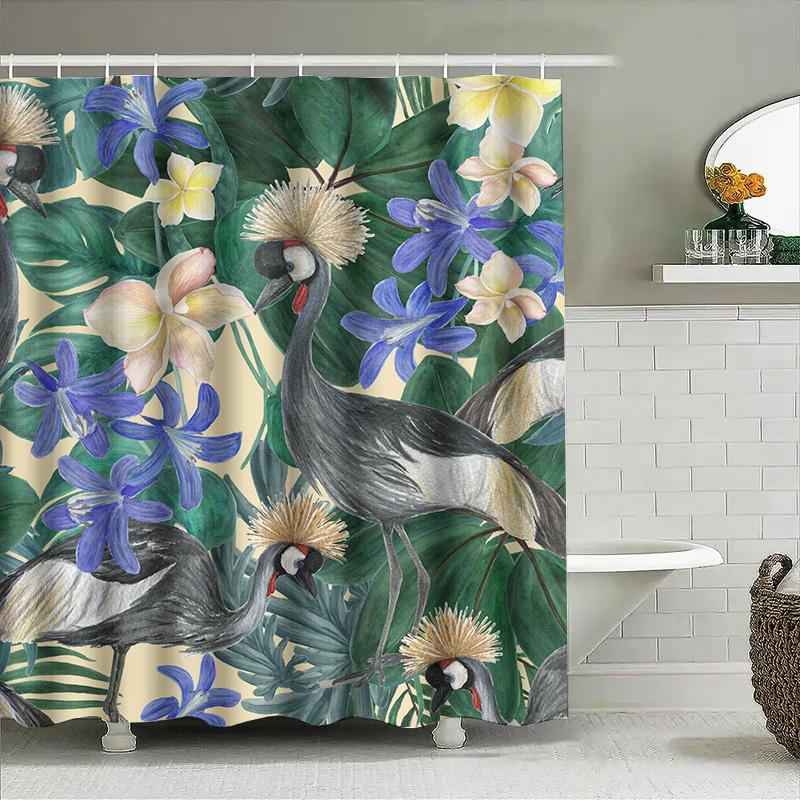 Exotic Blue Bird Tropical Floral Shower Curtain Waterproof Fabric Home Decor For Bathroom Available In Multiple Sizes