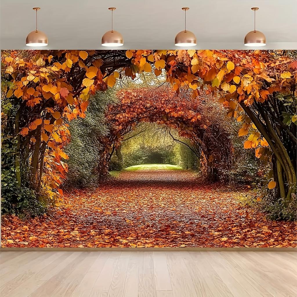 2D Plane 1 Piece of Autumn Maple Leaf Tunnel Photography Background Fabric Suitable for Studios and Households