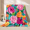 Multi Size Colorful Roses and Leaves Pattern Blanket Flannel Material Soft Warm for All Seasons Home Outdoor Camping Picnics