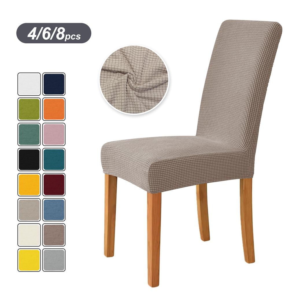 4PCS Stretch Dining Chair Covers Feature Textured Checked Jacquard Fabric High Back Chair Slipcover Thick Chair Protectors