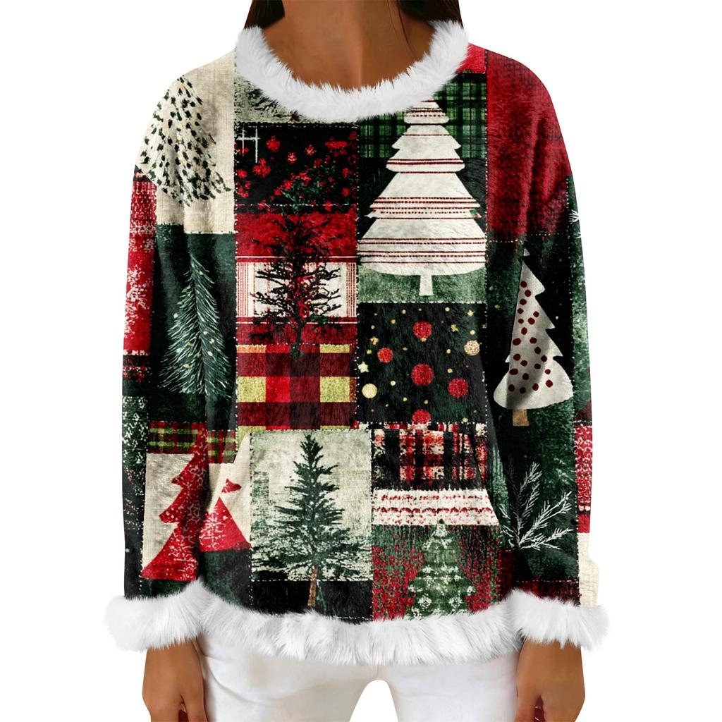 Women's Casual Fleece Sweatshirt  Long-Sleeve Round  Neck Casual Comfortable Loose-Fit Lightweight Women's Flannel Sweatshirt