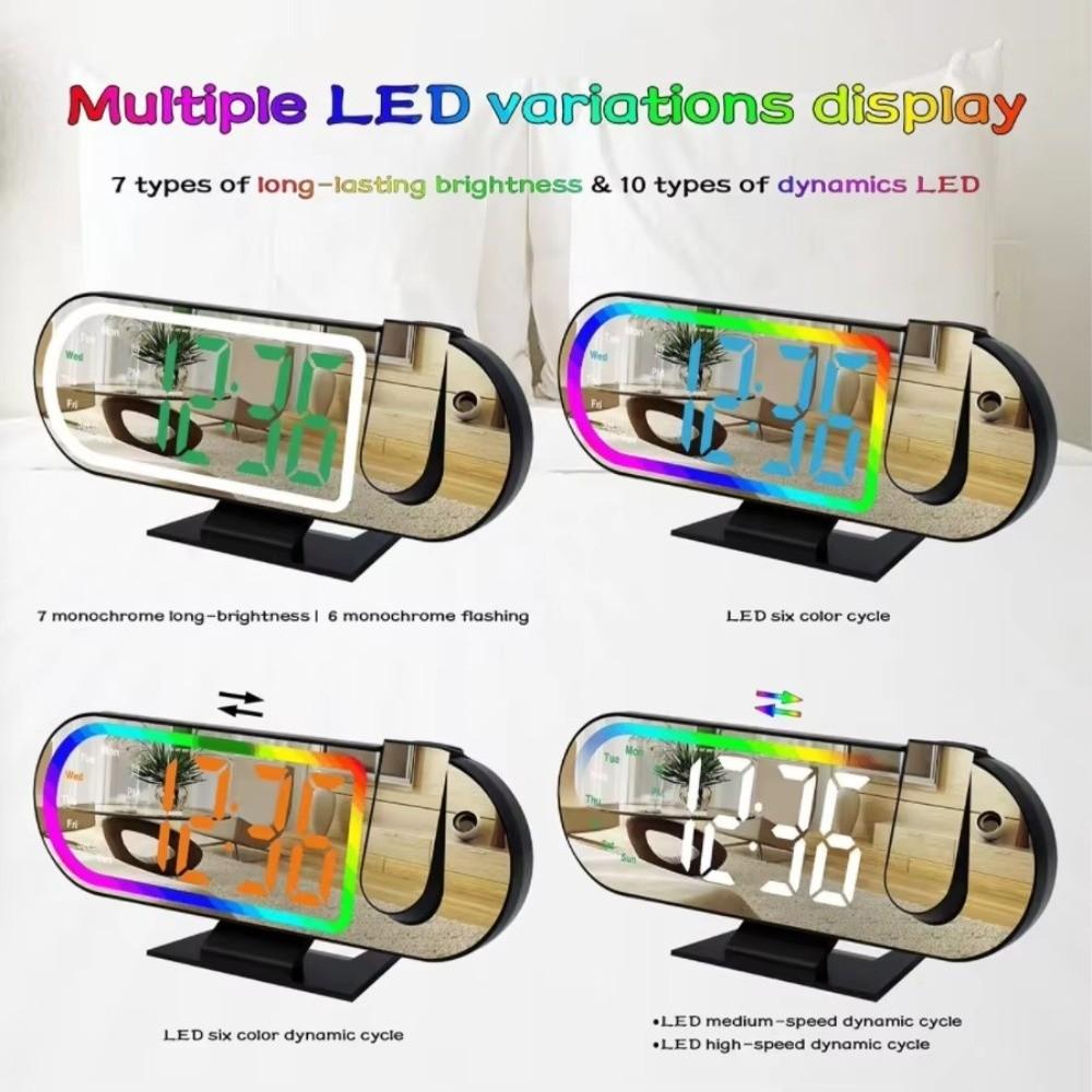 Large Screen LED Projection Clock Colorful Projection Digital Alarm Clock LED Mirror Clock  Bedroom
