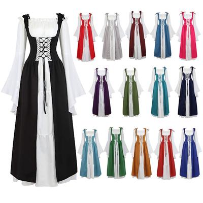 Square Collar Tied Waist Medieval Renaissance Retro Dress Halloween Costume