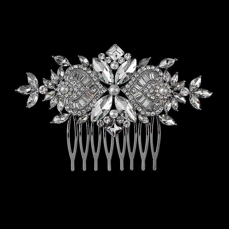 New Silver Alloy Hair Comb Handmade Pearls Rhinestones Fashion Metal Headpiece Elegant Hair Jewellery Accessory For Women