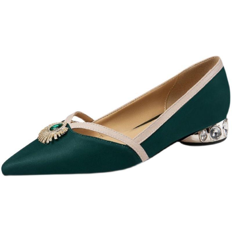 Women's Soft-soled Silk Single Shoes Spring New Shallow Mouth One-pedal Women's Shoes 2025 New Rhinestone Pointed Mother Shoes