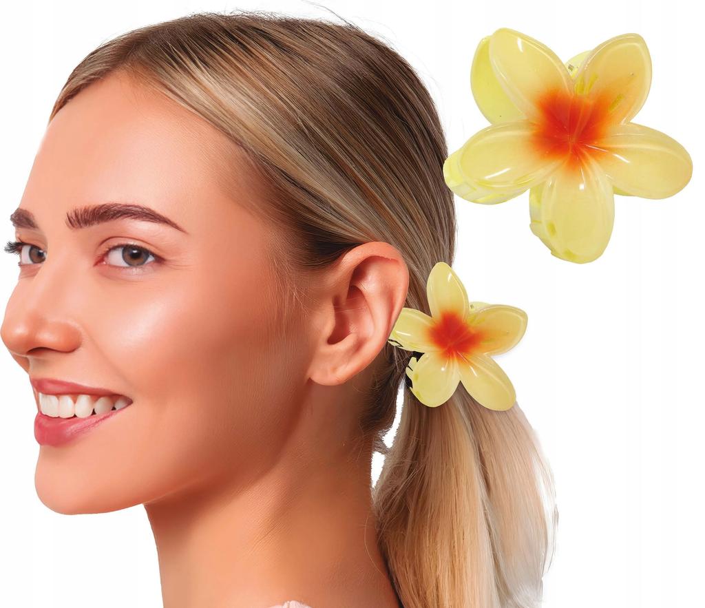 Fermacapelli Clip Fiore Giallo-Rosso Primavera Carnevale Hawaii Aloha 8cm
