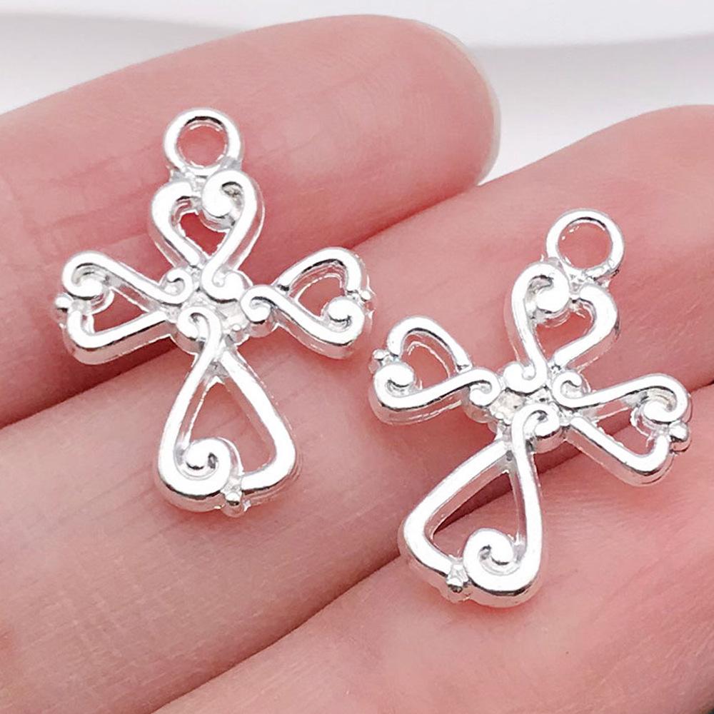 Cross-Border Hot Sale Bright Silver Cross Pendant Handmade DIY Keychain Necklace Alloy Jewelry Accessories Batch
