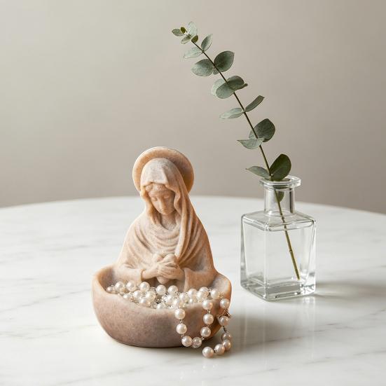 Yousheng Virgin Mary Jewelry Holder for Rosary Necklace Rings 5" Blessed Catholic Resin Statue Religious Keepsake for Christian Home Decor