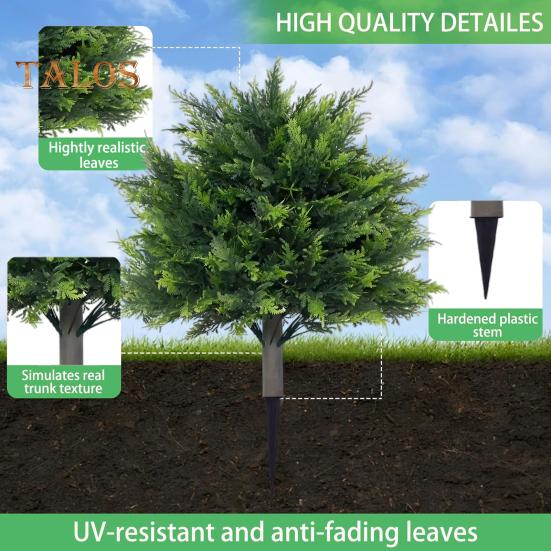 Künstlicher Buchsbaum-Formschnitt-Kugelbaum mit Erdspieß, UV-beständig, wetterfest, Kunstgrün, Sträucher, für den Außenbereich, Garten, Veranda, Terrasse, künstliche Buchsbaumpflanzen