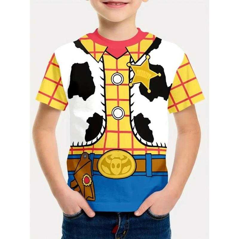 Summer Round Neck 3D False Two-piece Printed Top Role Playing Costume Fashionable Casual Short Sleeved Children's Boy T-shirts