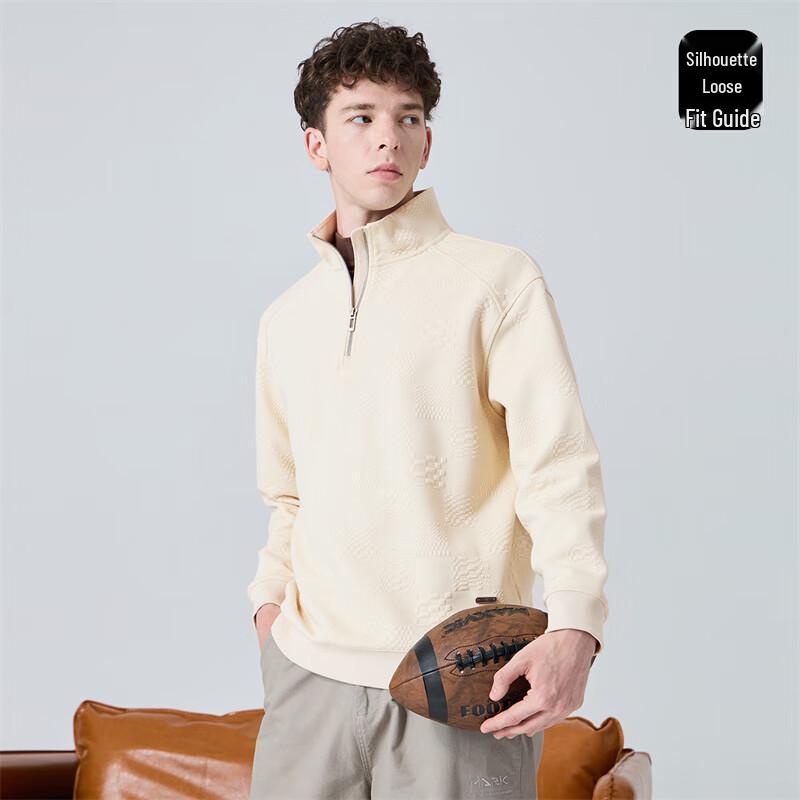Mark Fairwhale Men's Textured Jacquard Stand Collar Half-Zip Sweatshirt