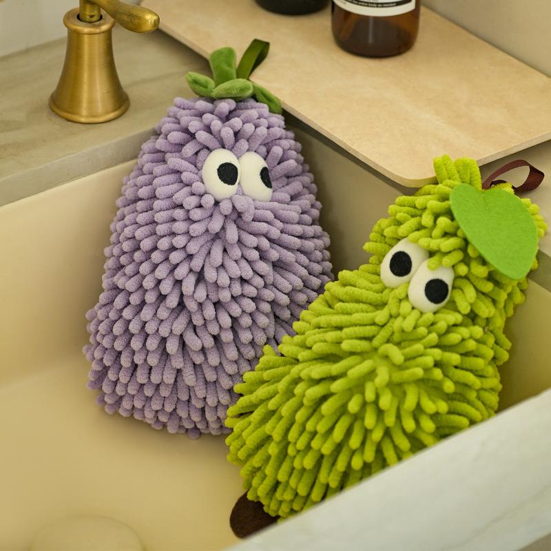 Handtuch für Küche und Bad Bananen-/Erdbeerförmiger Hängewaschlappen Chenille-Tücher Weiches Saugfähiges Handtuch