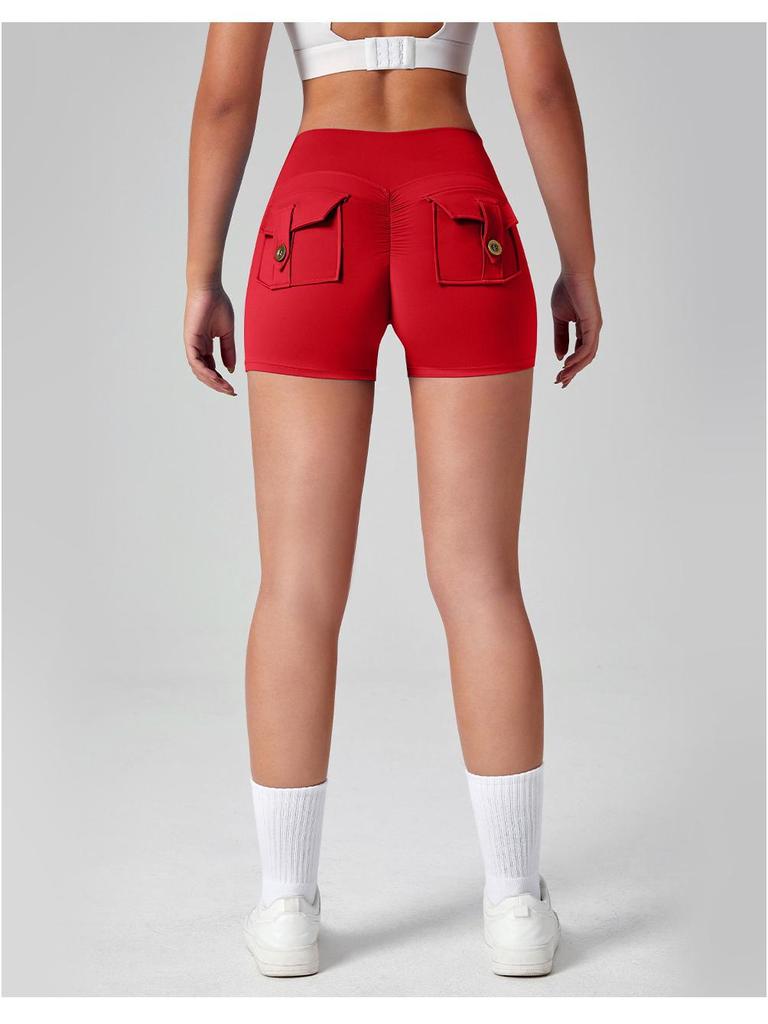 Women's Quick-Dry Peach Butt Yoga Shorts with Cargo Pockets