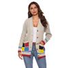 Autumn and Winter Women's Thickened Cardigan Colour Blocking Pockets Single-breasted V-neck Casual Jumper