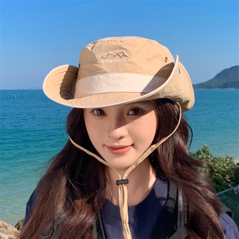 New letter color matching sun hat men's and women's sun protection breathable bucket hat versatile outdoor western cowboy mountaineering hat