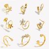 E.B.belle Herz Klar Zirkon Blume Perle Doppelte Schlangenköpfe Offener Ring 18K Gold Plated Edelstahl Party Damen Schmuck